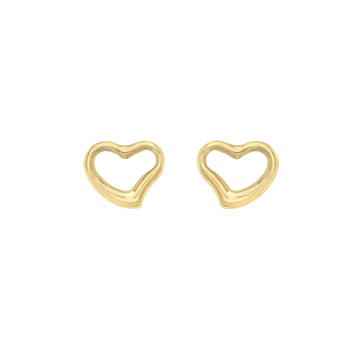 9K YELLOW GOLD 12MM X 10MM OPEN-HEART STUD EARRINGS