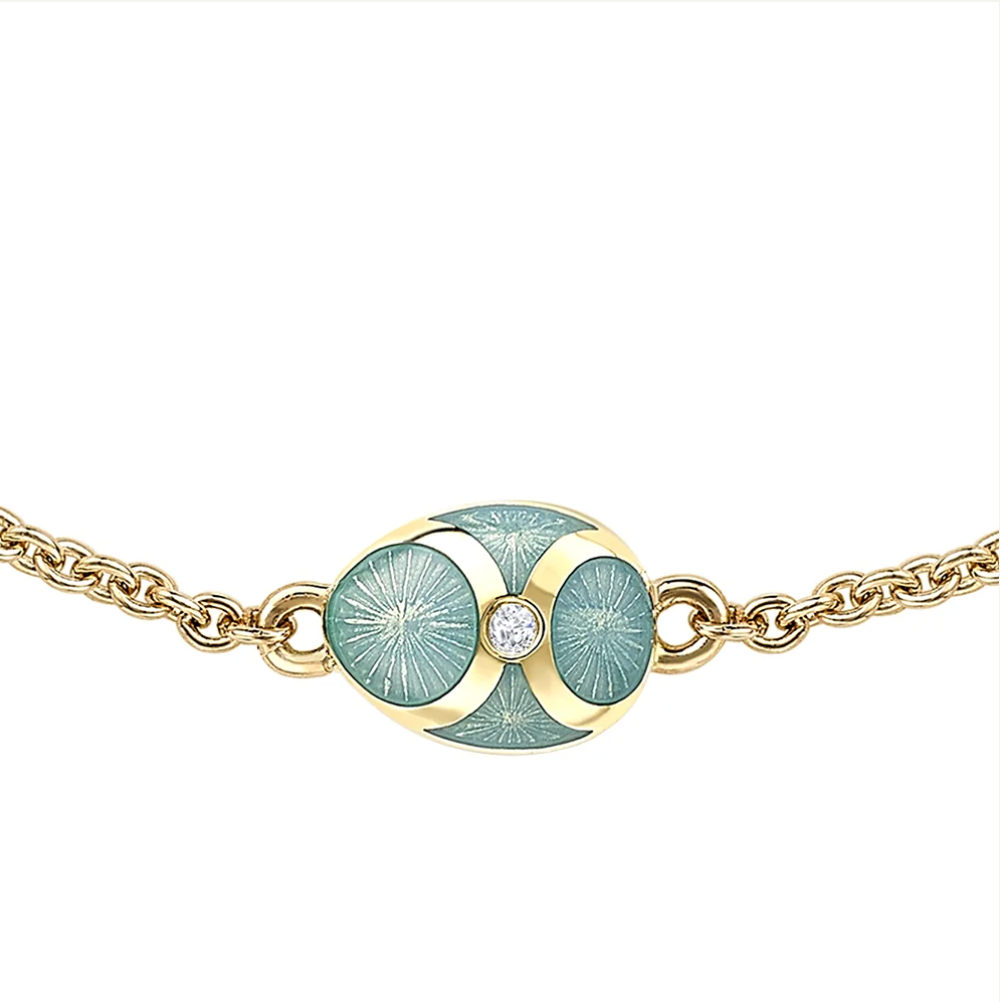 Fabergé Heritage Yellow Gold Diamond & Turquoise Guilloché Enamel Chain Bracelet