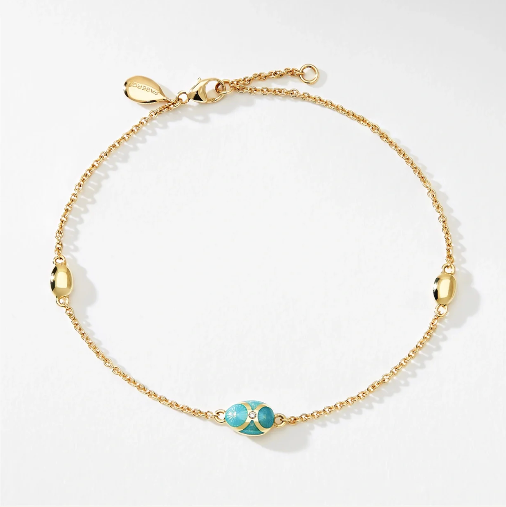 Fabergé Heritage Yellow Gold Diamond & Turquoise Guilloché Enamel Chain Bracelet