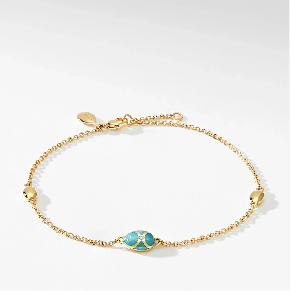 Fabergé Heritage Yellow Gold Diamond & Turquoise Guilloché Enamel Chain Bracelet