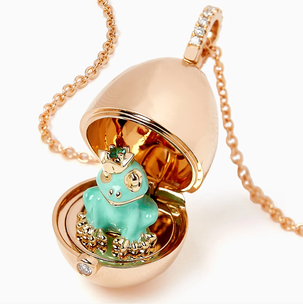 Fabergé Essence Rose Gold & Green Lacquer Frog Surprise Locket