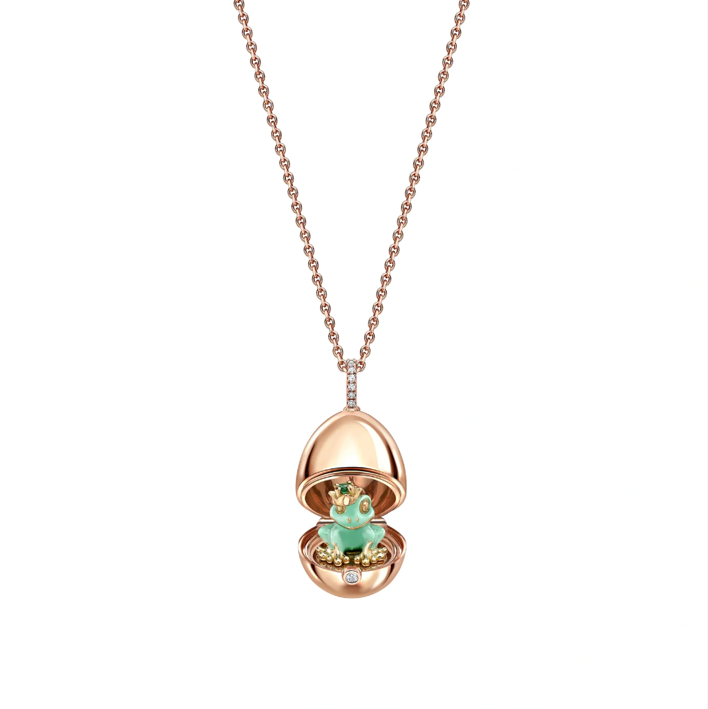 Fabergé Essence Rose Gold & Green Lacquer Frog Surprise Locket