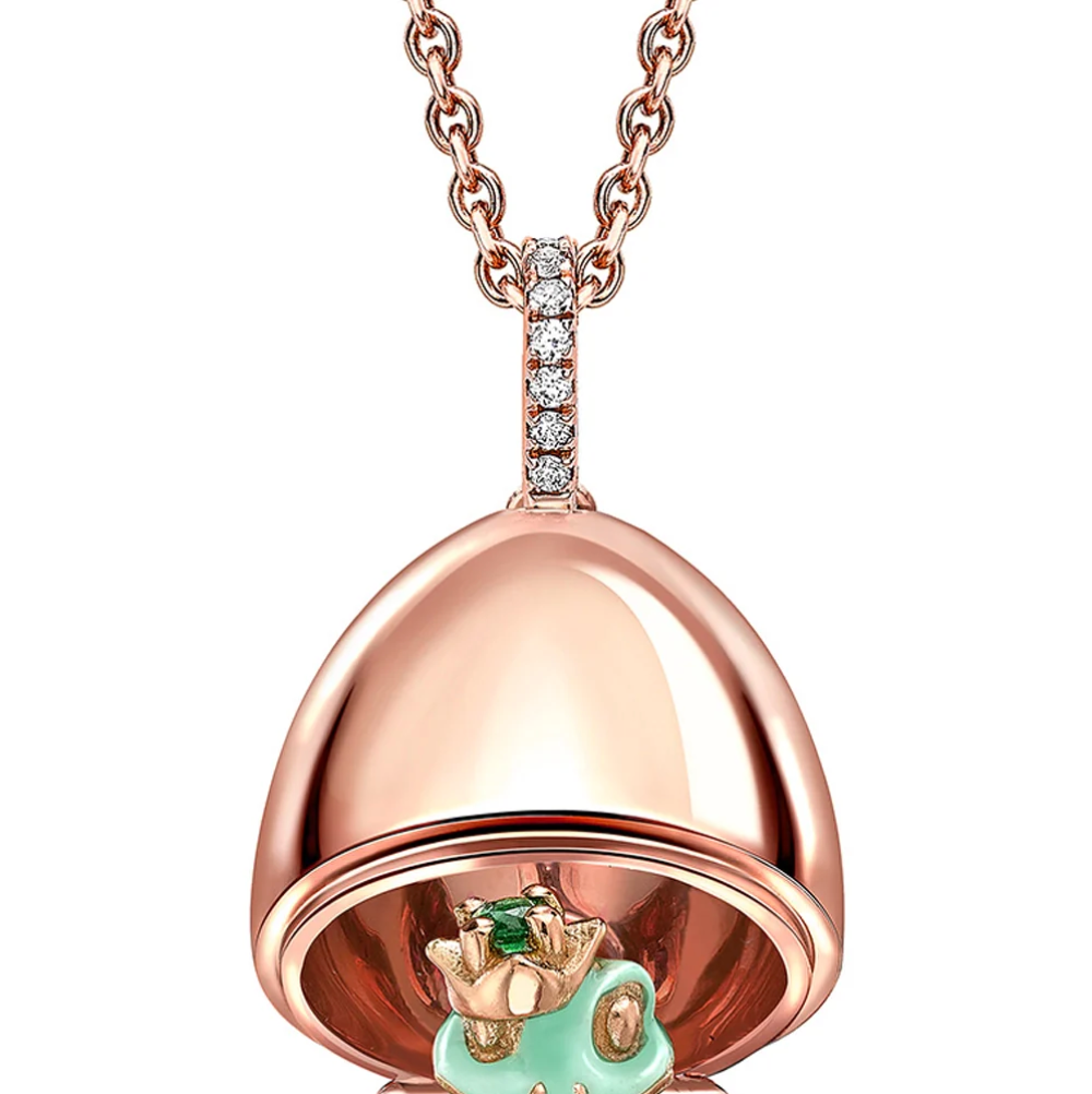 Fabergé Essence Rose Gold & Green Lacquer Frog Surprise Locket