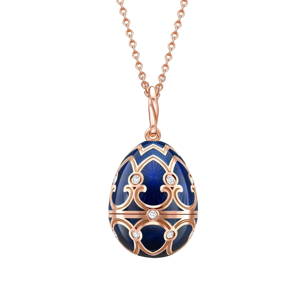 Fabergé Heritage Rose Gold Dark Blue Guilloché Enamel Polar Bear Surprise Locket