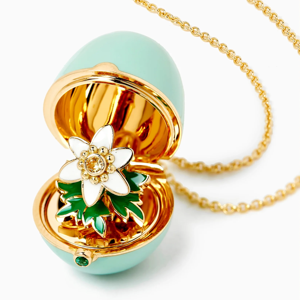 Fabergé Essence Yellow Gold, Yellow Sapphire & Emerald Anemone Surprise Locket With Green Lacquer