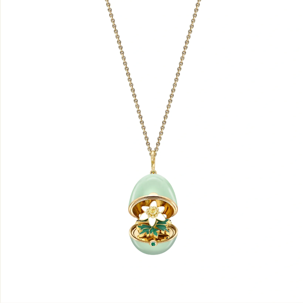 Fabergé Essence Yellow Gold, Yellow Sapphire & Emerald Anemone Surprise Locket With Green Lacquer