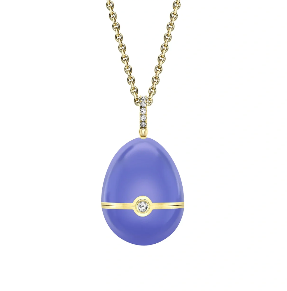 Fabergé Essence Yellow Gold, Diamond & Blue Sapphire Heart Surprise Locket with Lavender Lacquer