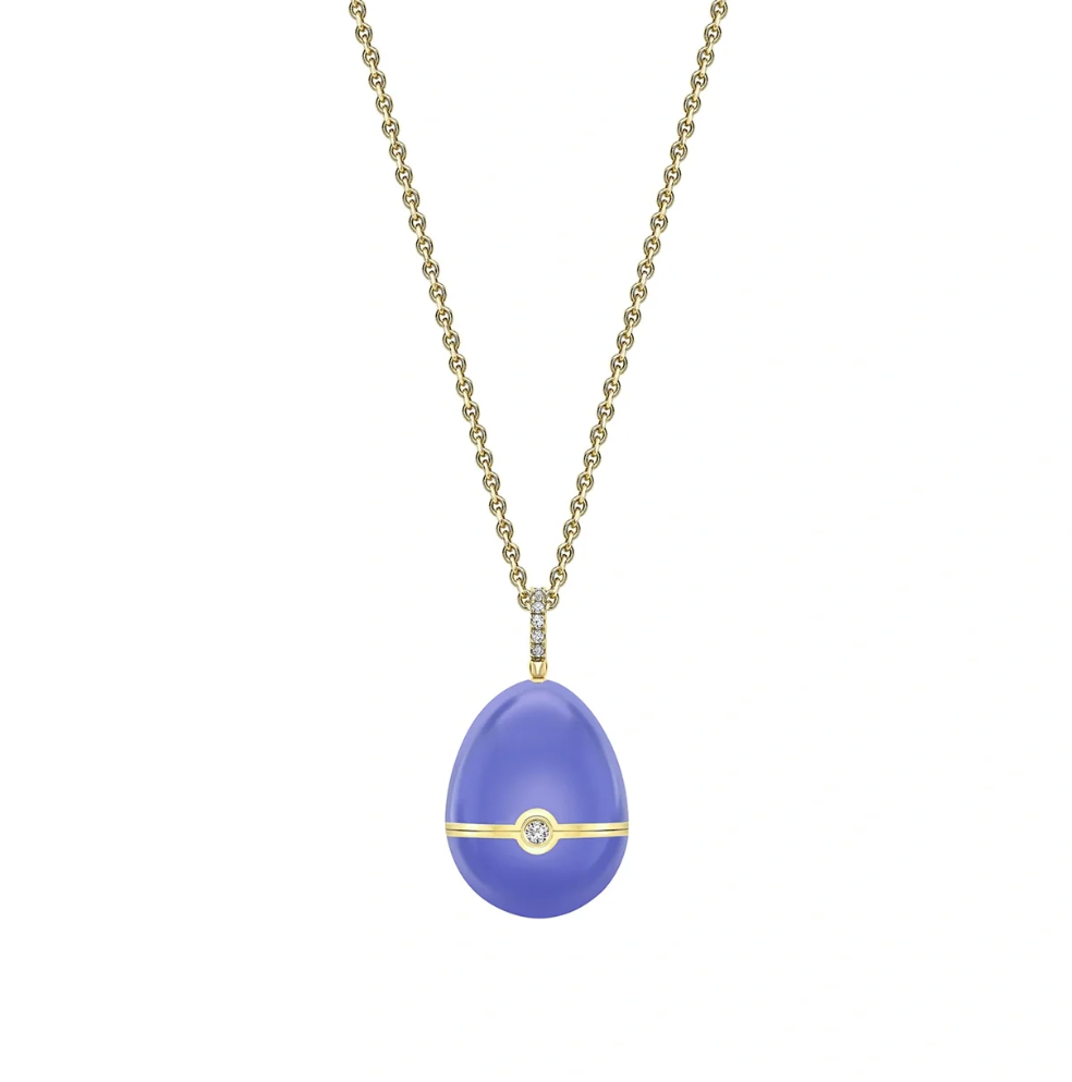 Fabergé Essence Yellow Gold, Diamond & Blue Sapphire Heart Surprise Locket with Lavender Lacquer