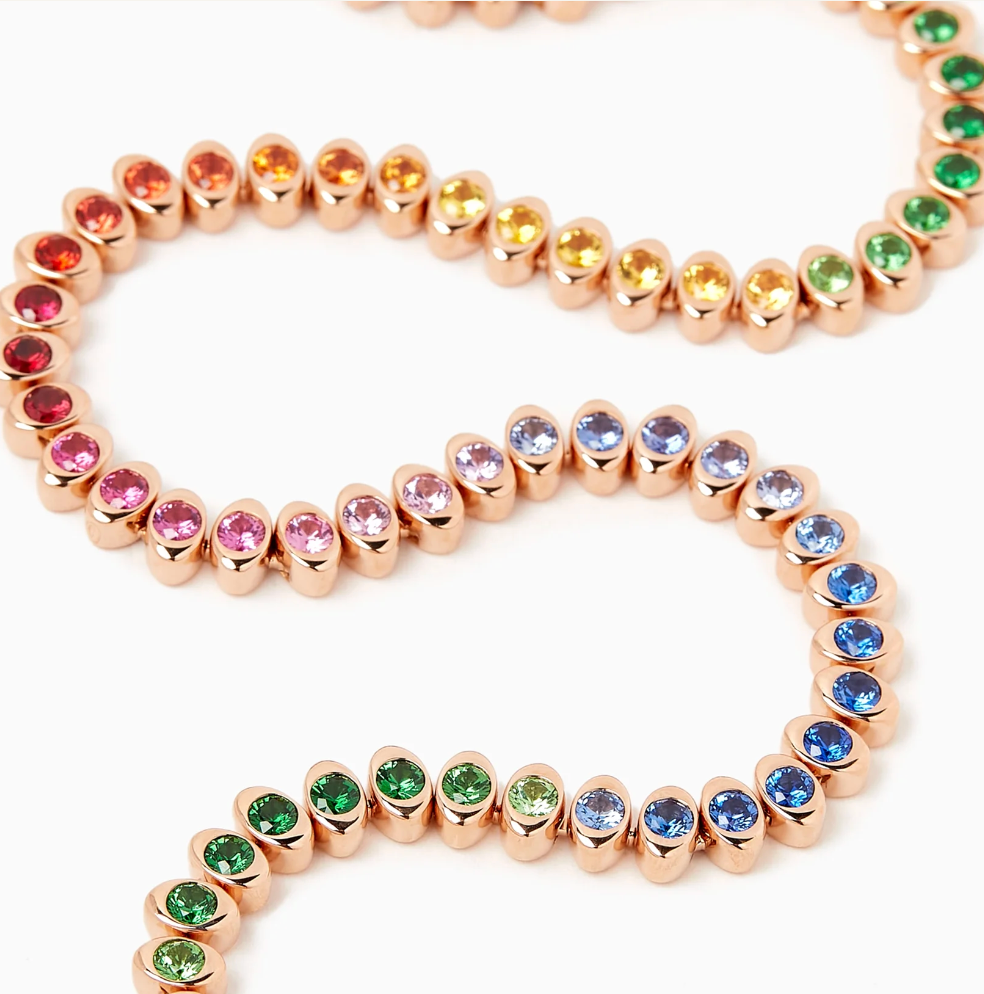 Colours of Love Cosmic Curve Rose Gold Rainbow Multicoloured Gemstone Necklace