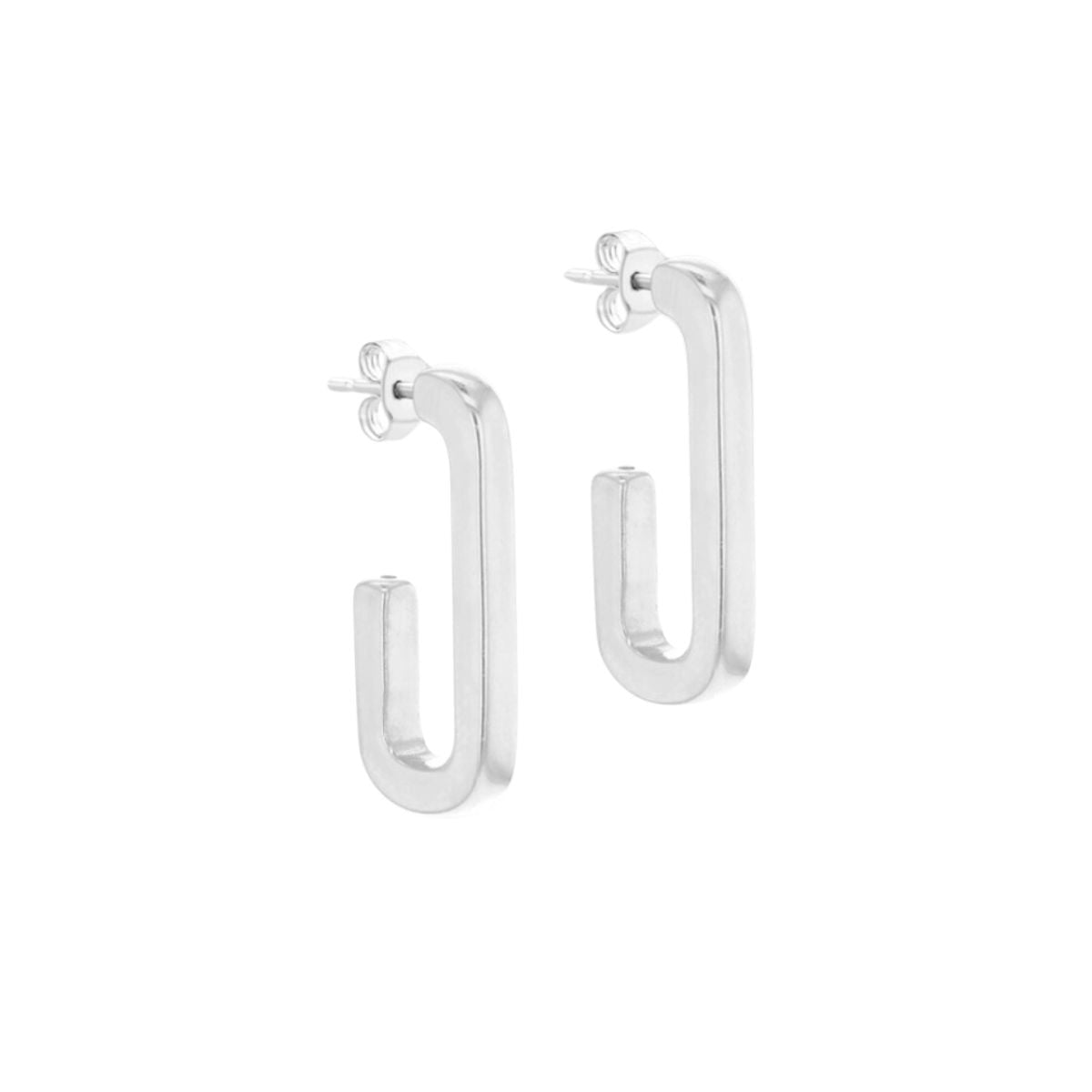 STERLING SILVER 12MM X 25MM RECTANGULAR-HALF-HOOP EARRINGS